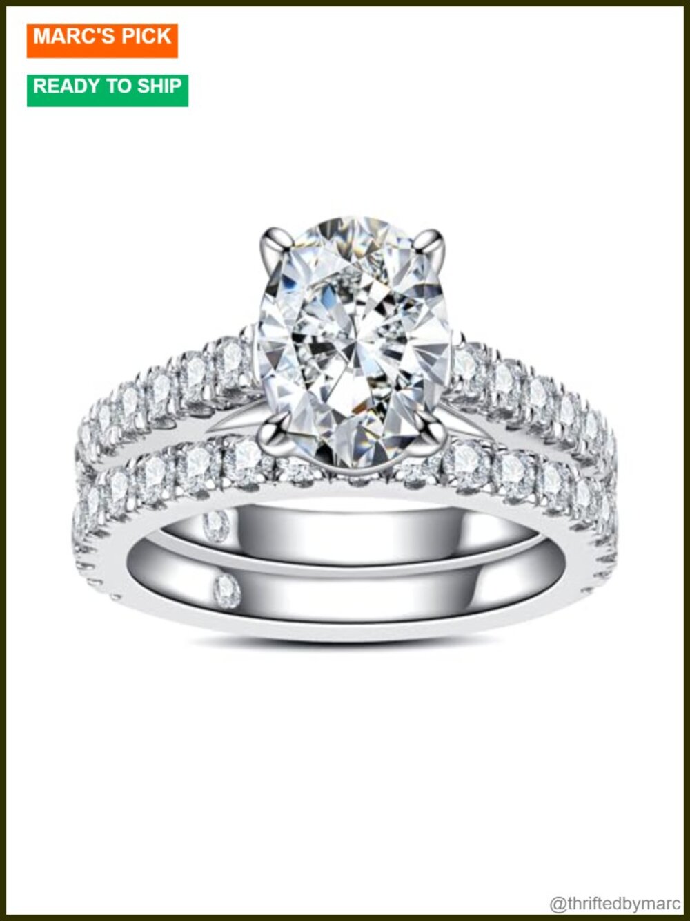 4.14ct Moissanite Oval Engagement Ring Set 925 Sterling Silver Bridal Wedding